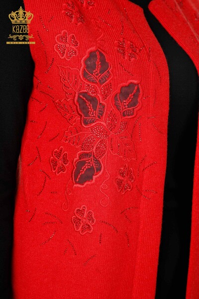 All'Ingrosso Maglieria Donna Gilet - Ricamo Pietre Ricamato - Corto - Modellato Floreale - 16839 | KAZEE - 33