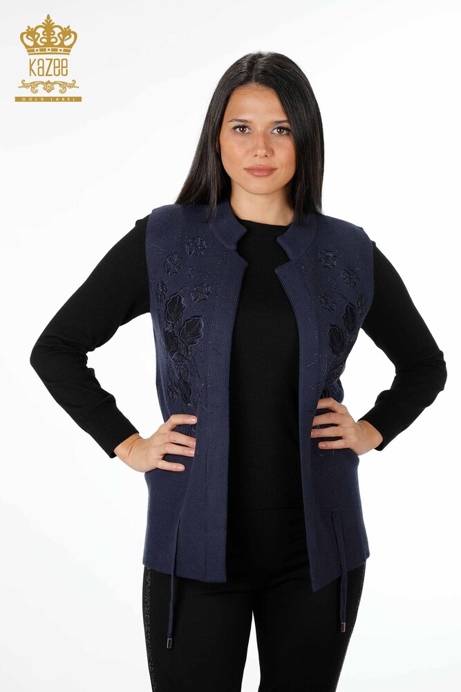 All'Ingrosso Maglieria Donna Gilet - Ricamo Pietre Ricamato - Corto - Modellato Floreale - 16839 | KAZEE - 37