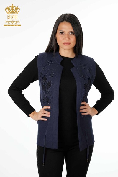 All'Ingrosso Maglieria Donna Gilet - Ricamo Pietre Ricamato - Corto - Modellato Floreale - 16839 | KAZEE - 37