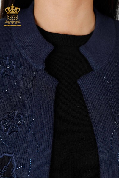 All'Ingrosso Maglieria Donna Gilet - Ricamo Pietre Ricamato - Corto - Modellato Floreale - 16839 | KAZEE - 39