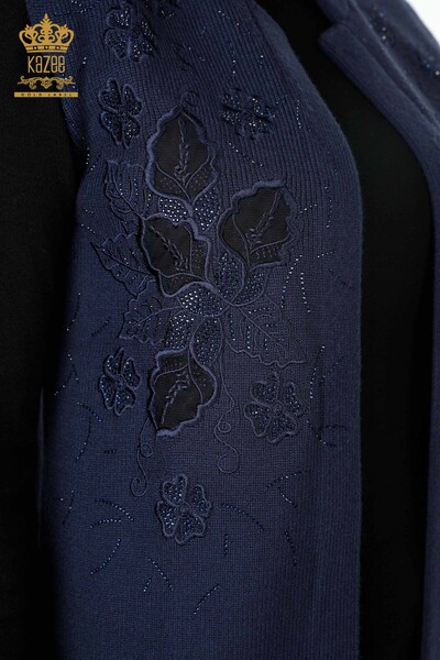 All'Ingrosso Maglieria Donna Gilet - Ricamo Pietre Ricamato - Corto - Modellato Floreale - 16839 | KAZEE - 40