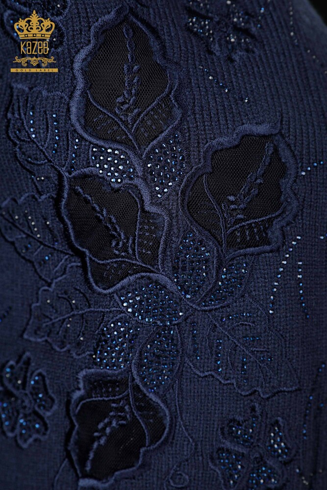 All'Ingrosso Maglieria Donna Gilet - Ricamo Pietre Ricamato - Corto - Modellato Floreale - 16839 | KAZEE - 41