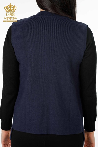 All'Ingrosso Maglieria Donna Gilet - Ricamo Pietre Ricamato - Corto - Modellato Floreale - 16839 | KAZEE - 44