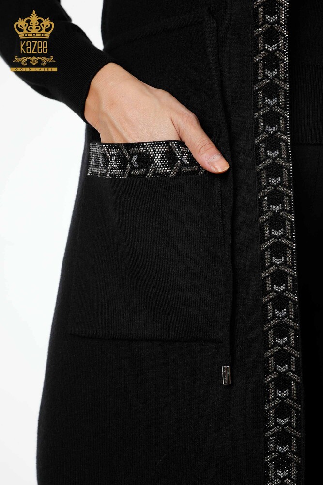 All'ingrosso Maglieria da donna Gilet - Lungo - Tasca dettagliata - Pietra ricamata - 16805 | KAZEE - 9