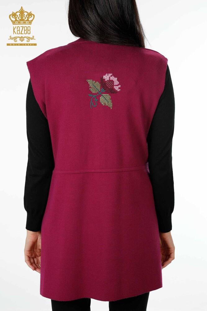 All'ingrosso Maglieria da donna Gilet - Tasca dettagliata - Fiore colorato ricamato - 16812 | KAZEE - 6