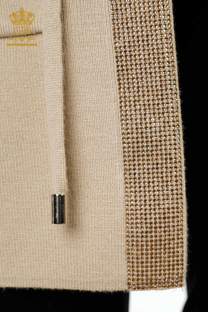 All'Ingrosso Gilet Maglieria Donna - Tasca Scritta Pietra Ricamata - Bordo Rigato - 16829 | KAZEE - 4