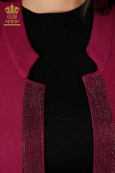 All'Ingrosso Gilet Maglieria Donna - Tasca Scritta Pietra Ricamata - Bordo Rigato - 16829 | KAZEE - 11