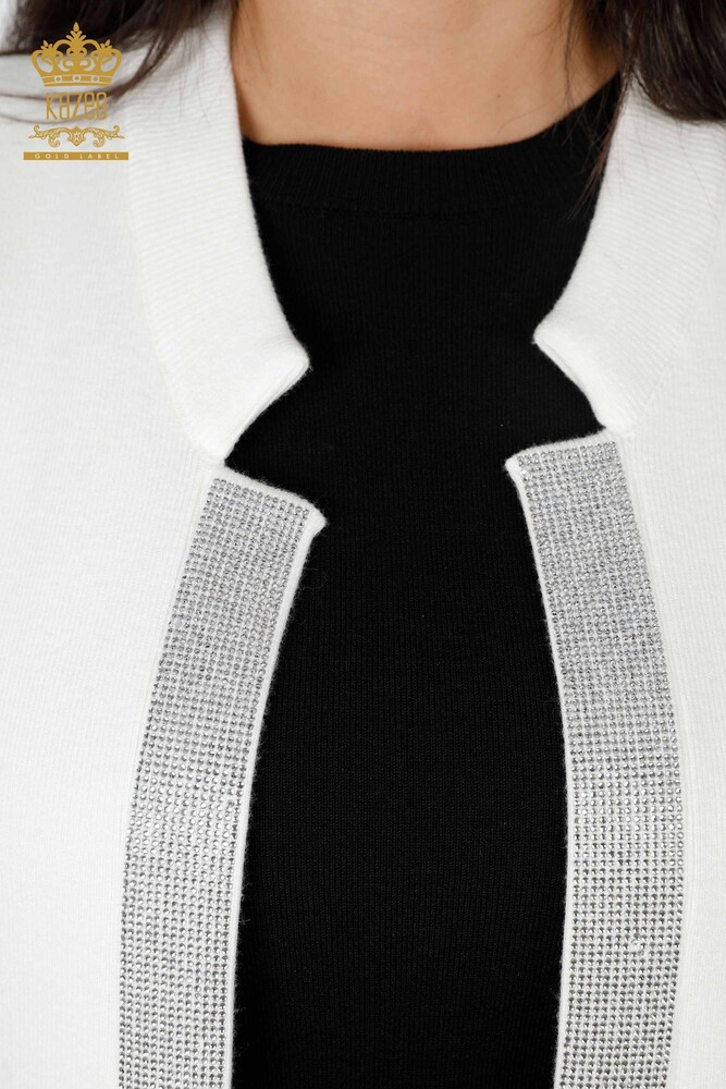 All'Ingrosso Gilet Maglieria Donna - Tasca Scritta Pietra Ricamata - Bordo Rigato - 16829 | KAZEE - 18