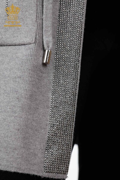 All'Ingrosso Gilet Maglieria Donna - Tasca Scritta Pietra Ricamata - Bordo Rigato - 16829 | KAZEE - 23