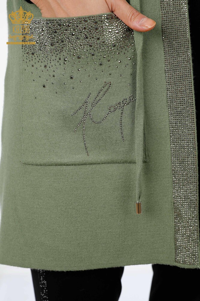 All'Ingrosso Gilet Maglieria Donna - Tasca Scritta Pietra Ricamata - Bordo Rigato - 16829 | KAZEE - 28