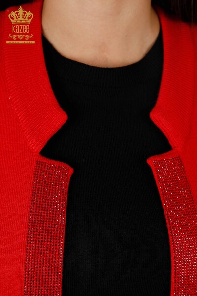 All'Ingrosso Gilet Maglieria Donna - Tasca Scritta Pietra Ricamata - Bordo Rigato - 16829 | KAZEE - 37