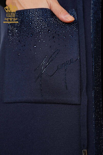 All'Ingrosso Gilet Maglieria Donna - Tasca Scritta Pietra Ricamata - Bordo Rigato - 16829 | KAZEE - 43