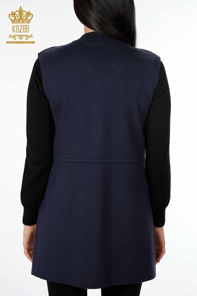 All'Ingrosso Gilet Maglieria Donna - Tasca Scritta Pietra Ricamata - Bordo Rigato - 16829 | KAZEE - 45
