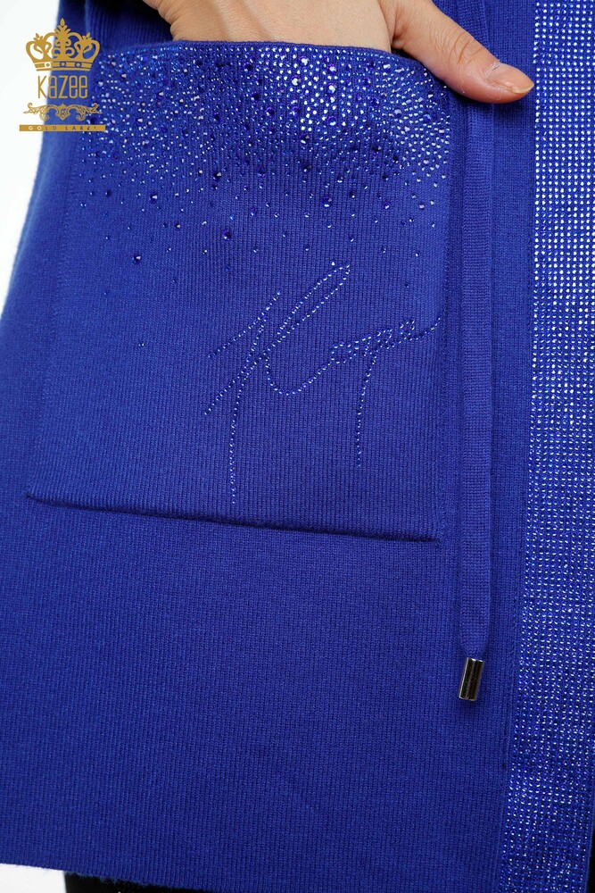 All'Ingrosso Gilet Maglieria Donna - Tasca Scritta Pietra Ricamata - Bordo Rigato - 16829 | KAZEE - 48