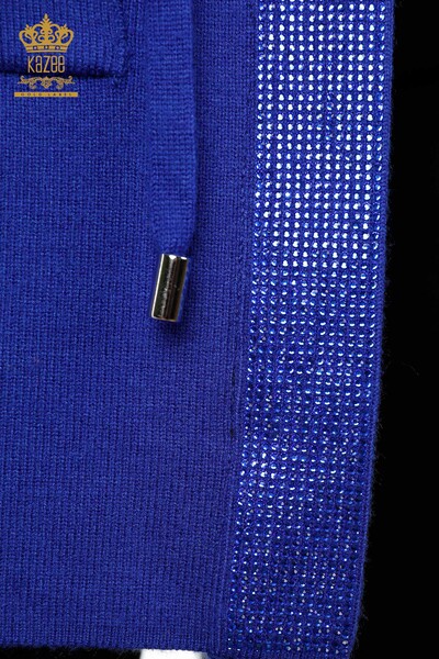 All'Ingrosso Gilet Maglieria Donna - Tasca Scritta Pietra Ricamata - Bordo Rigato - 16829 | KAZEE - 49