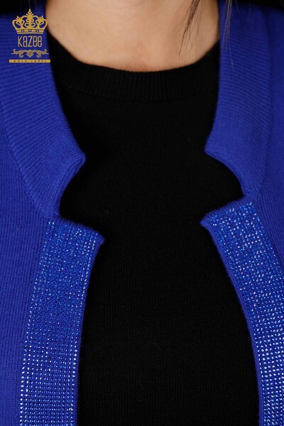 All'Ingrosso Gilet Maglieria Donna - Tasca Scritta Pietra Ricamata - Bordo Rigato - 16829 | KAZEE - 50