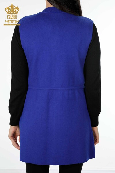 All'Ingrosso Gilet Maglieria Donna - Tasca Scritta Pietra Ricamata - Bordo Rigato - 16829 | KAZEE - 51