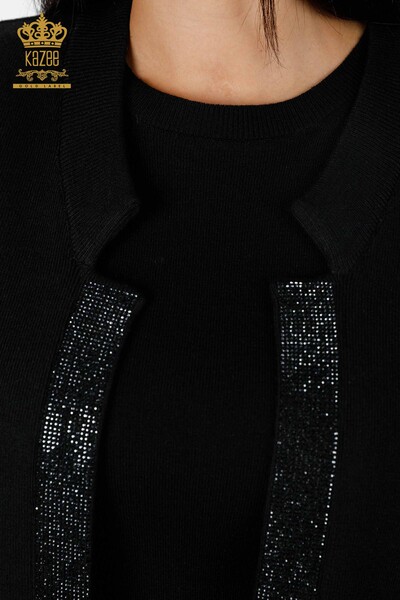 All'Ingrosso Gilet Maglieria Donna - Tasca Scritta Pietra Ricamata - Bordo Rigato - 16829 | KAZEE - 58