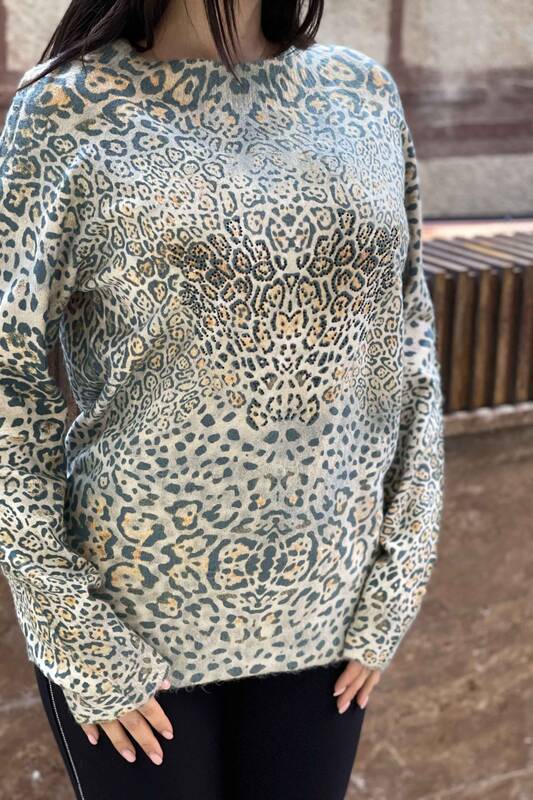 Maglieria da donna all'ingrosso Leopard stampa digitale Angora - 18493 | KAZEE
