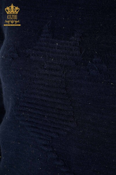 Maglieria da donna all'ingrosso Maglione Collo alla coreana in angora Navy - 19071 | KAZEE - 3