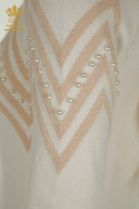 All'ingrosso Maglione di maglieria da donna - Angora - Perline dettagliate - Ecru - 30232 | KAZEE