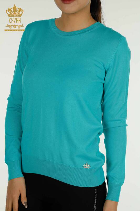 All'ingrosso Maglieria da donna maglione - Basic - Con logo - Turchese - 11052 | KAZEE