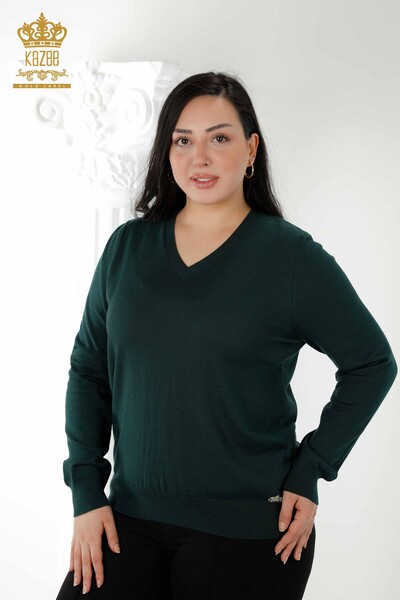 Maglione all'ingrosso di maglieria da donna - Logo di base - Verde scuro - 30181 | KAZEE 