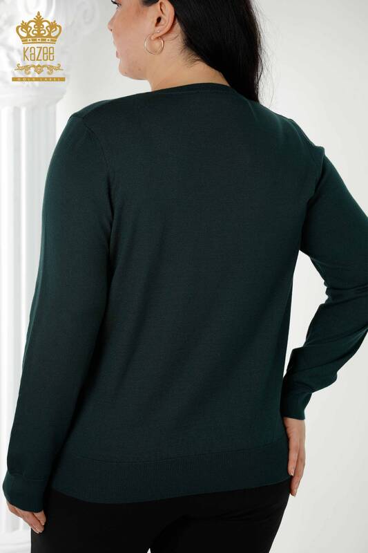 Maglione all'ingrosso di maglieria da donna - Logo di base - Verde scuro - 30181 | KAZEE