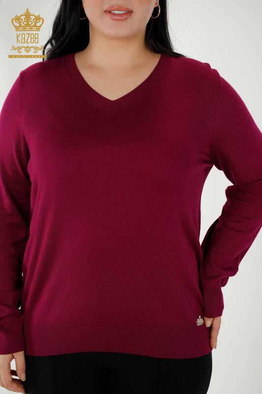 Maglione all'ingrosso di maglieria da donna Logo di base - Viola - 30181 | KAZEE