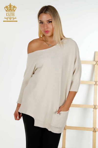 Maglieria Donna all'Ingrosso Maglione Basic Pocket Beige - 30237 | KAZEE - Thumbnail