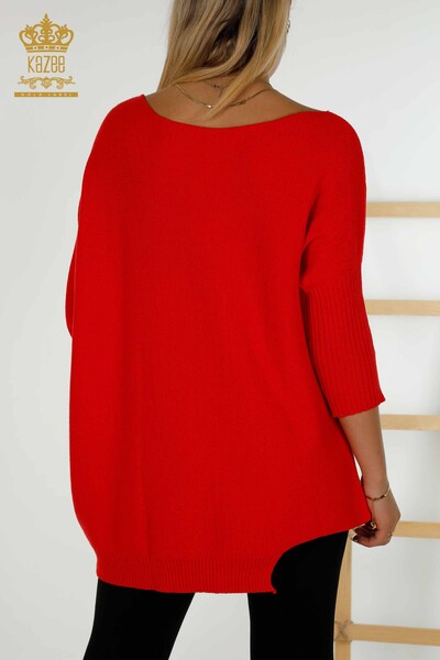 Maglieria Donna all'Ingrosso Maglione Basic Pocket Rosso - 30237 | KAZEE - Thumbnail