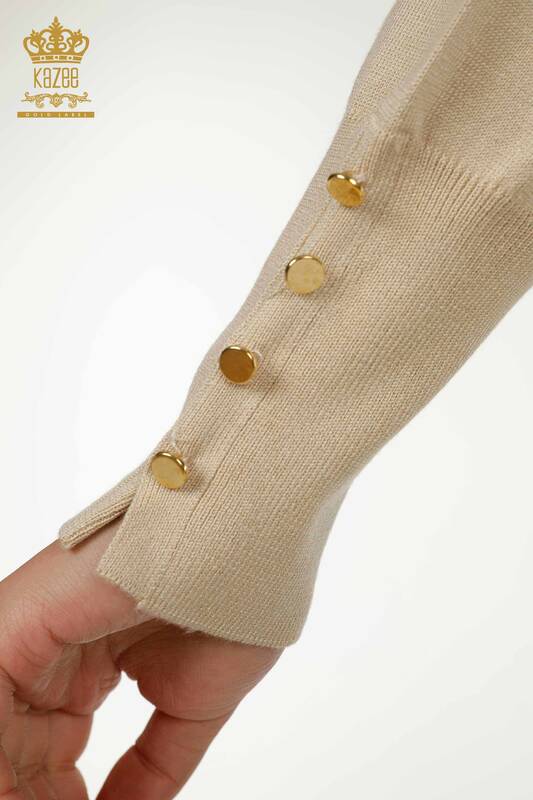All'ingrosso Maglione di maglieria da donna - Bottoni dettagliati - Beige chiaro - 30139 | KAZEE