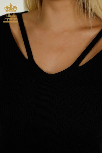 All'ingrosso Maglione di maglieria da donna - Colletto dettagliato - Nero - 30392 | KAZEE - Thumbnail