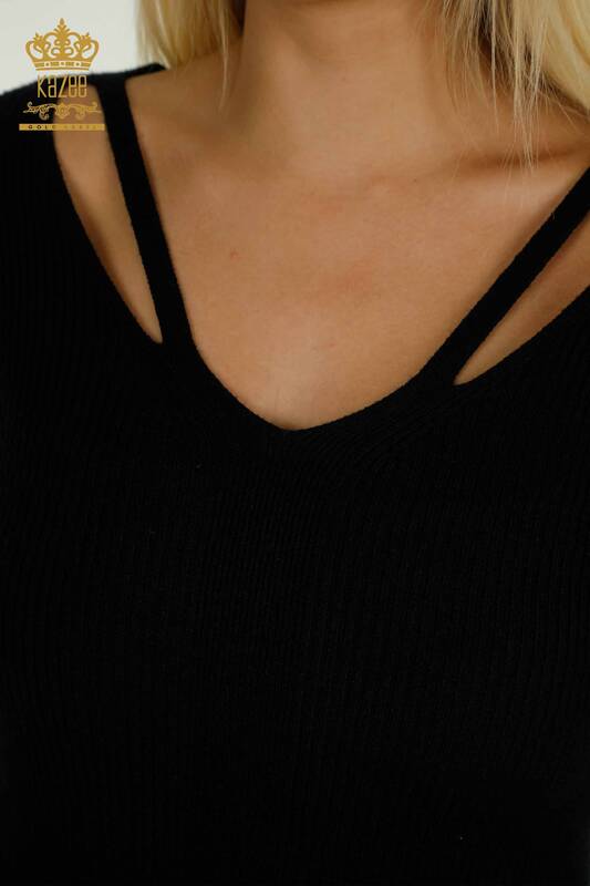 All'ingrosso Maglione di maglieria da donna - Colletto dettagliato - Nero - 30392 | KAZEE