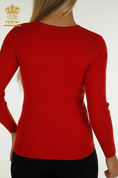 All'ingrosso Maglione di maglieria da donna - Colletto dettagliato - Rosso - 30392 | KAZEE - Thumbnail