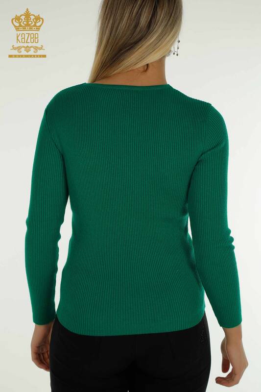 All'ingrosso Maglione di maglieria da donna - Colletto dettagliato - Verde - 30392 | KAZEE