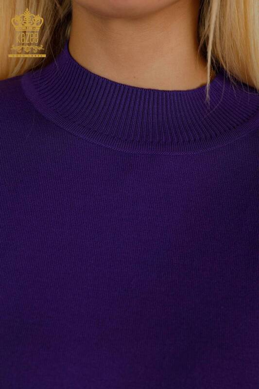Maglieria da donna all'ingrosso maglione collo alto basic viola - 16663 | KAZEE