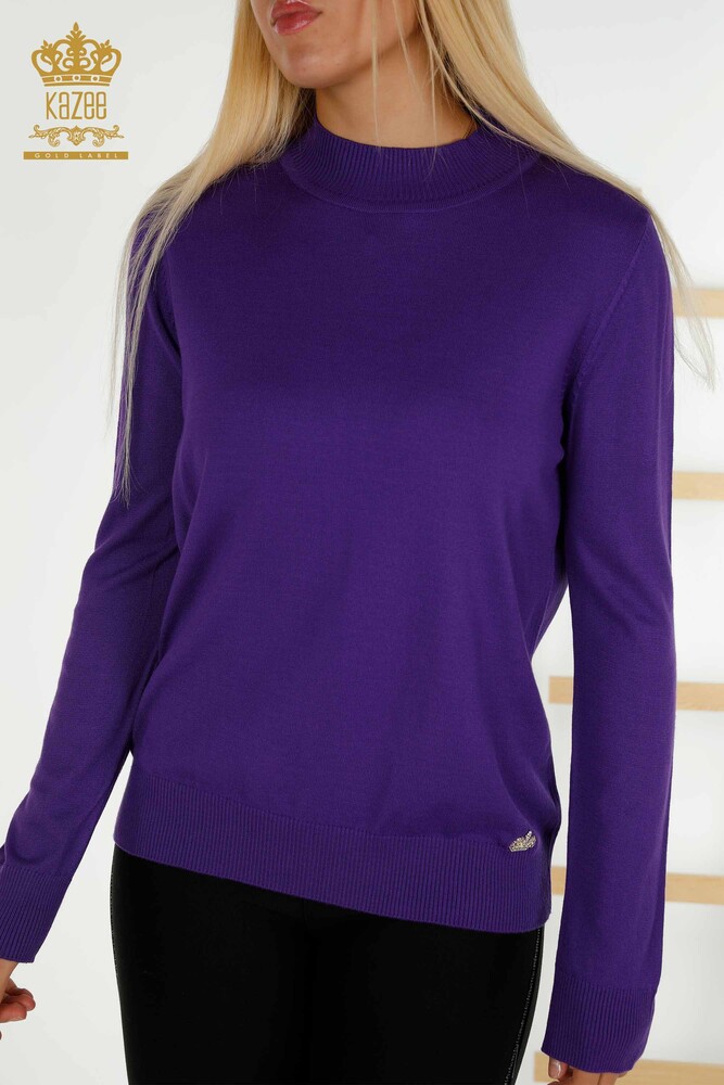 Maglieria da donna all'ingrosso maglione collo alto basic viola - 16663 | KAZEE - 2