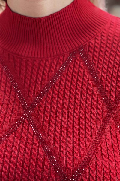 All'ingrosso Maglione di maglieria da donna - Colletto rialzato - Modellato - 16293 | KAZEE - Thumbnail