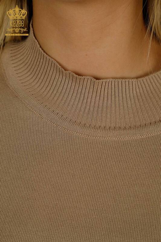 All'ingrosso Maglione di maglieria da donna - colletto rialzato - basic - beige - 30613 | KAZEE