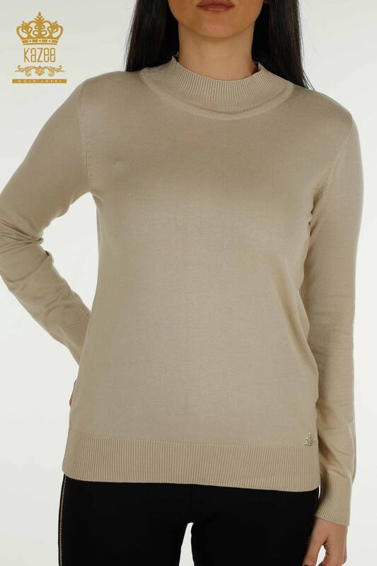 All'ingrosso Maglione di maglieria da donna - Colletto rialzato - basic - beige chiaro - 30613 | KAZEE