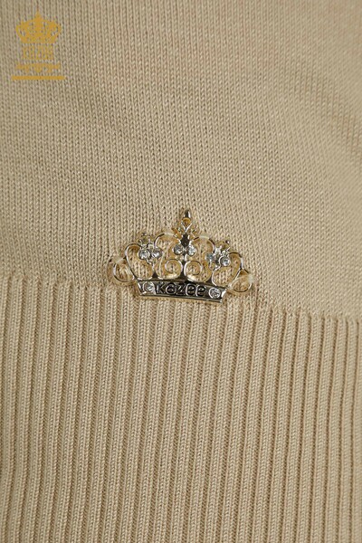 All'ingrosso Maglione di maglieria da donna - Colletto rialzato - basic - beige chiaro - 30613 | KAZEE - Thumbnail