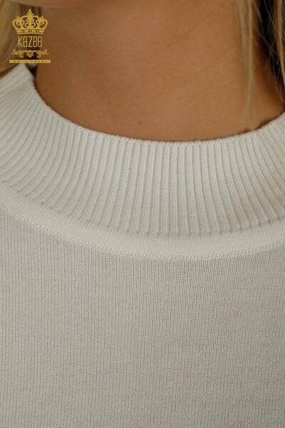 All'ingrosso Maglione di maglieria da donna - Colletto rialzato - Basic - Ecru - 30613 | KAZEE - Thumbnail