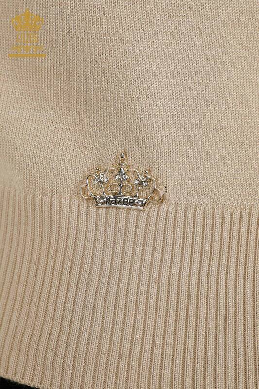 Maglieria da donna all'ingrosso maglione collo dritto Basic Stone - 16663 | KAZEE