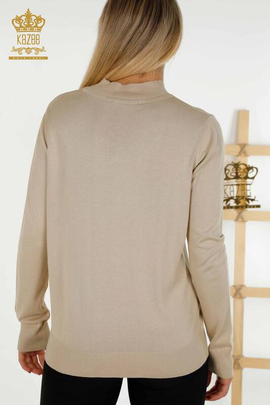 Maglieria da donna all'ingrosso maglione collo dritto Basic Stone - 16663 | KAZEE