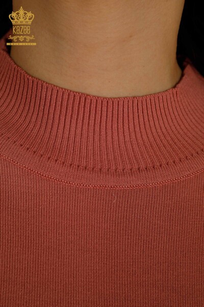 All'ingrosso Maglione di maglieria da donna - Colletto rialzato - Basic - Rosa antico - 30613 | KAZEE - Thumbnail