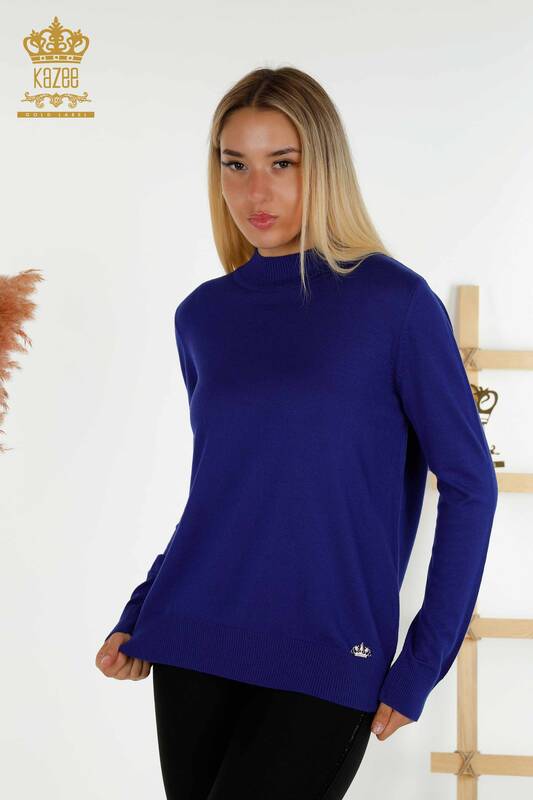 Maglieria da donna all'ingrosso maglione collo dritto Basic Saks - 16663 | KAZEE