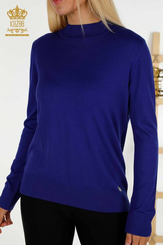 Maglieria da donna all'ingrosso maglione collo dritto Basic Saks - 16663 | KAZEE