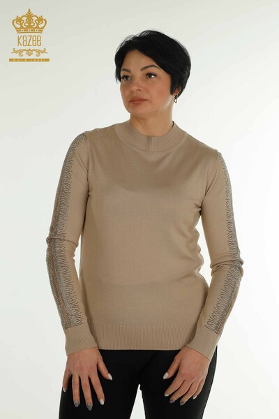 Maglieria da donna all'ingrosso maglione collo alto beige - 30564 | KAZEE - Thumbnail