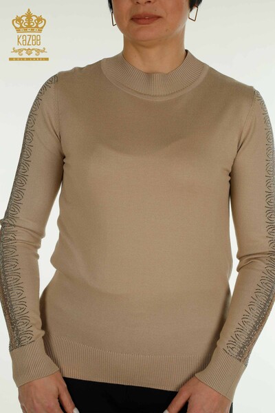 Maglieria da donna all'ingrosso maglione collo alto beige - 30564 | KAZEE - Thumbnail